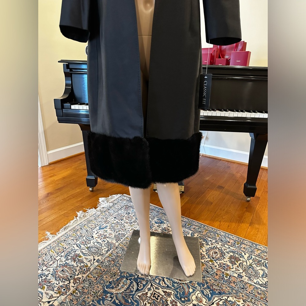 NWT Luxury Party Minimalist Vintage Albert Nipon Faux Fur Trim Coat Jeweled Belt - Picture 5 of 13